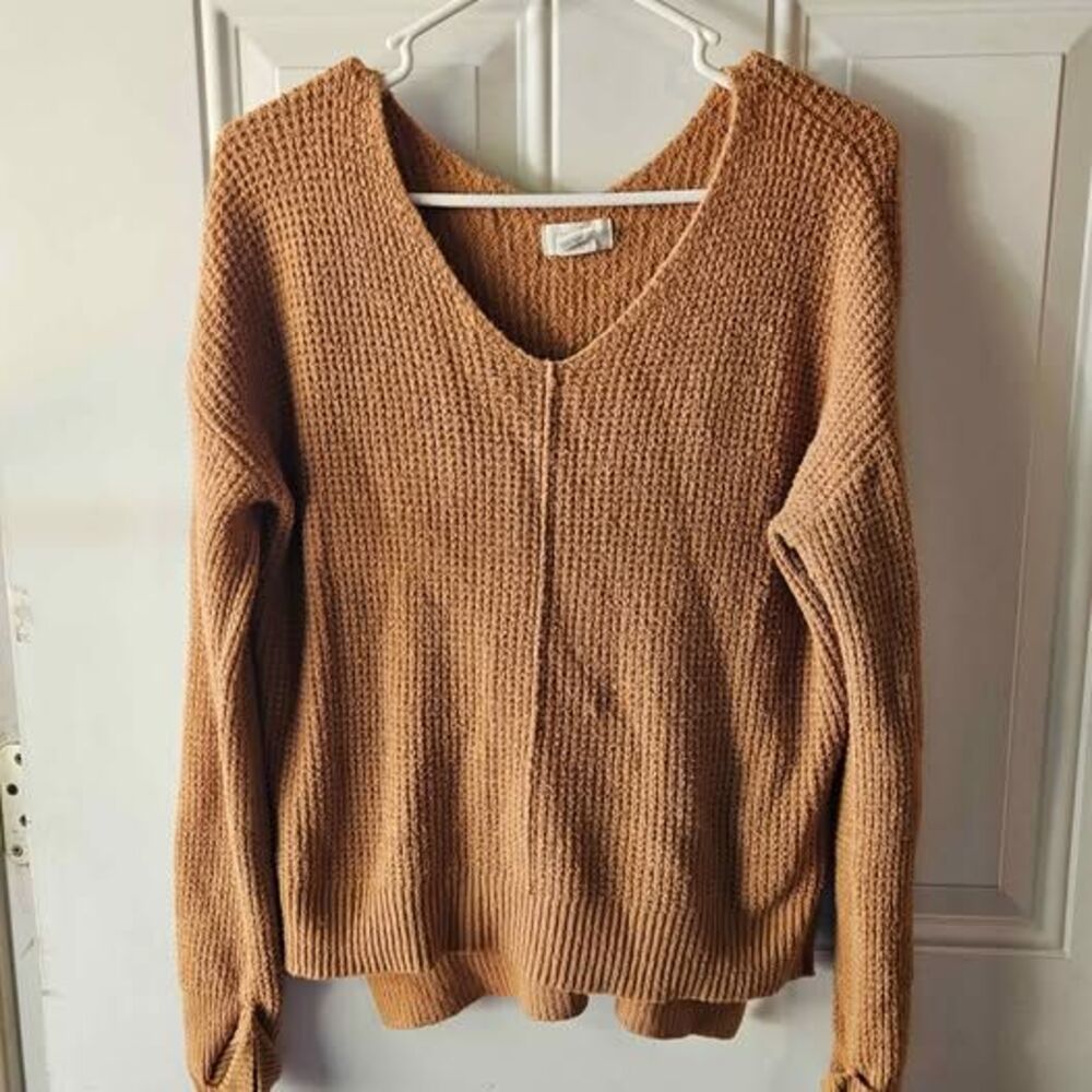 Oversized Vneck Maeve‎ for Anthropologie sweater waffle knit boho cottage Medium
